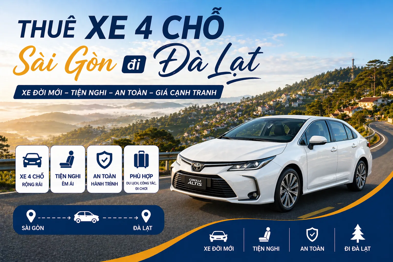 Xe 4 chỗ đi Đà Lạt
